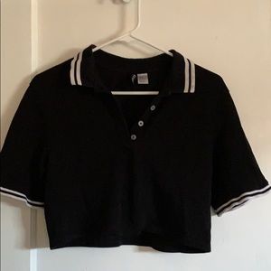 Black crop polo with stripes